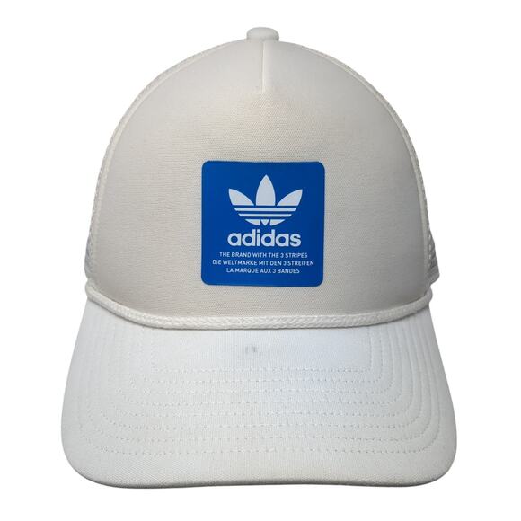 Adidas Snapback Trucker Hat White One Size Adjustable Mesh Back 6 Panel - Picture 1 of 9